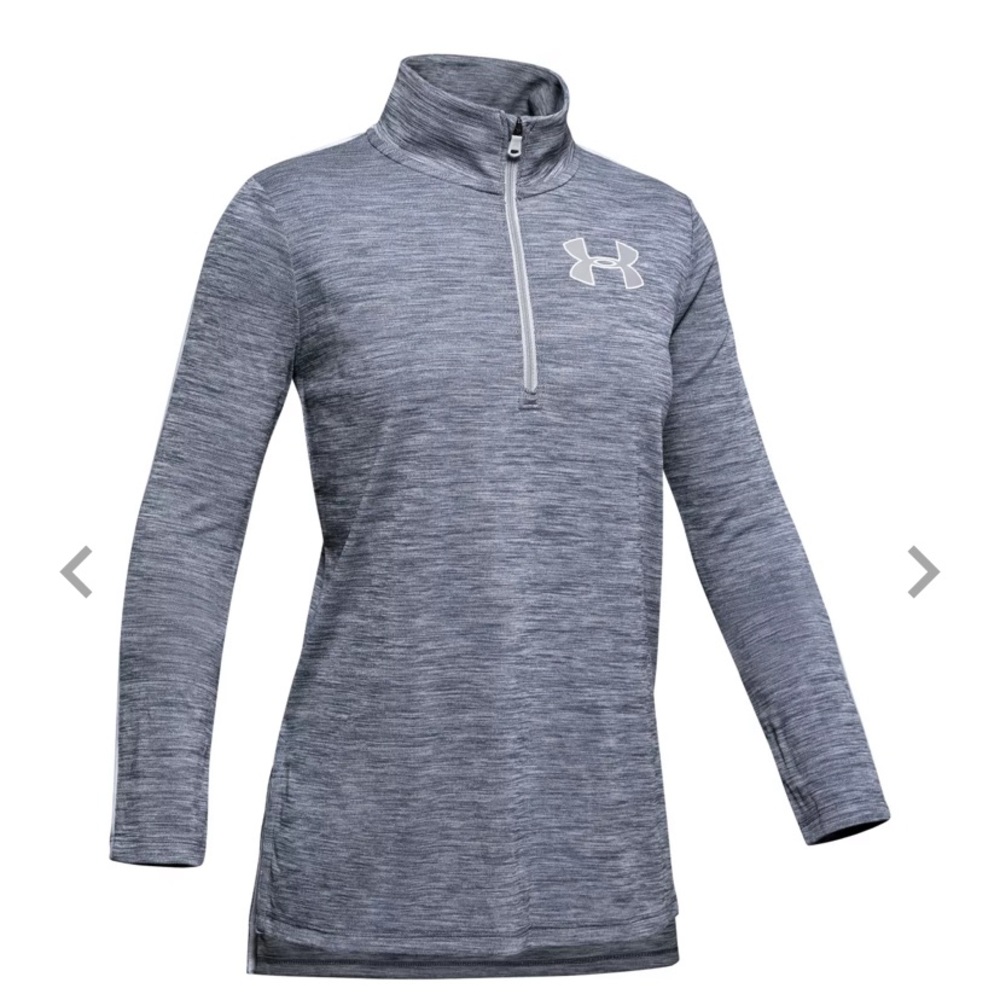 NWT. Under Armour Girls’ Tech 1/2 Zip Long Sleeve Shirt in Downpour Gray